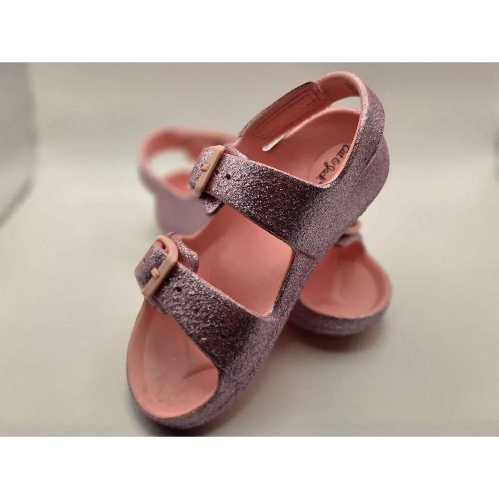 Cat & Jack Girls Pink Glitter Double Strap Buckle Sandals Size 10 093111288